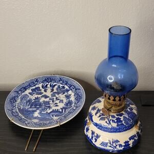 Early Antique Japanese Blue Willow Reflector Lamp